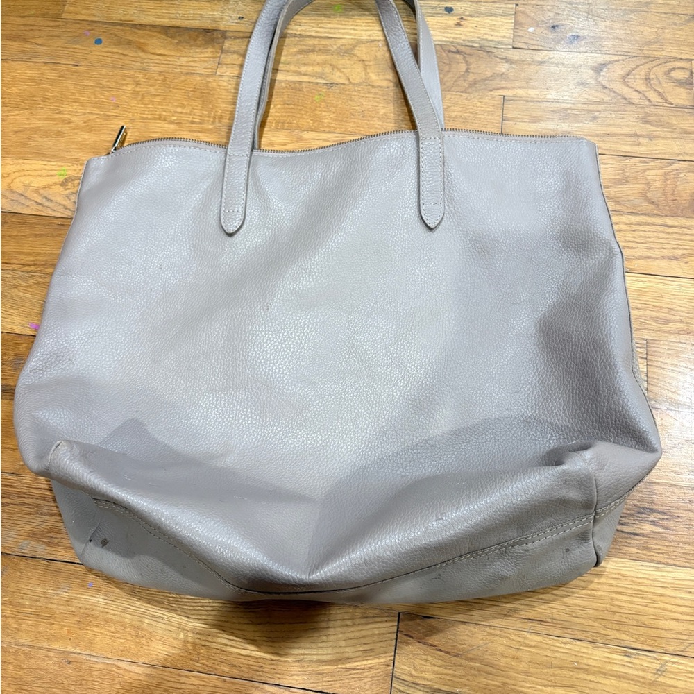 Elegant Gray Leather Tote Bag